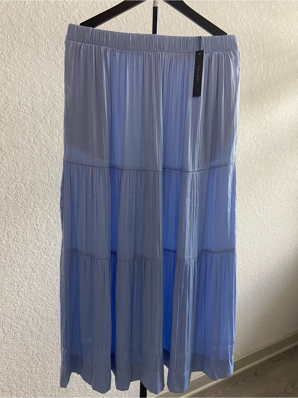 T Tahari Light Blue Tiered Maxi Skirt